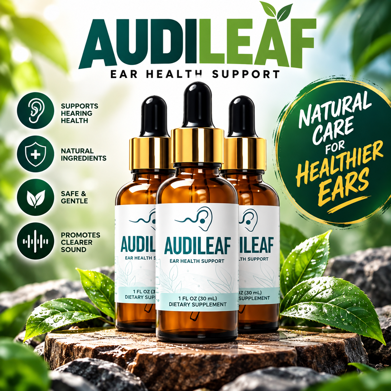 AudiLeaf bottles with natural ingredient styling